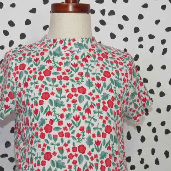 Cat & Jack Floral Print Lettuce Hem Girls Mock Neck Shirt - Picture 2 of 6